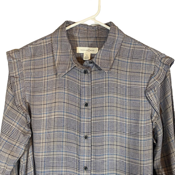 Treasure & Bond Women’s Gray Plaid Long Sleeve Button Down Shirt Size XS - Picture 3 of 11